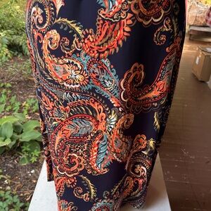 Vibrant Paisley Midi Skirt - Black and Orange
